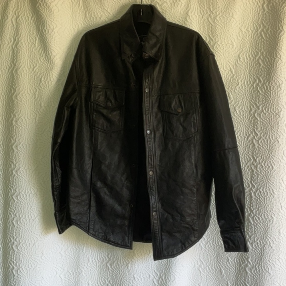 Men's Classic Black Leather Shirt Jacket